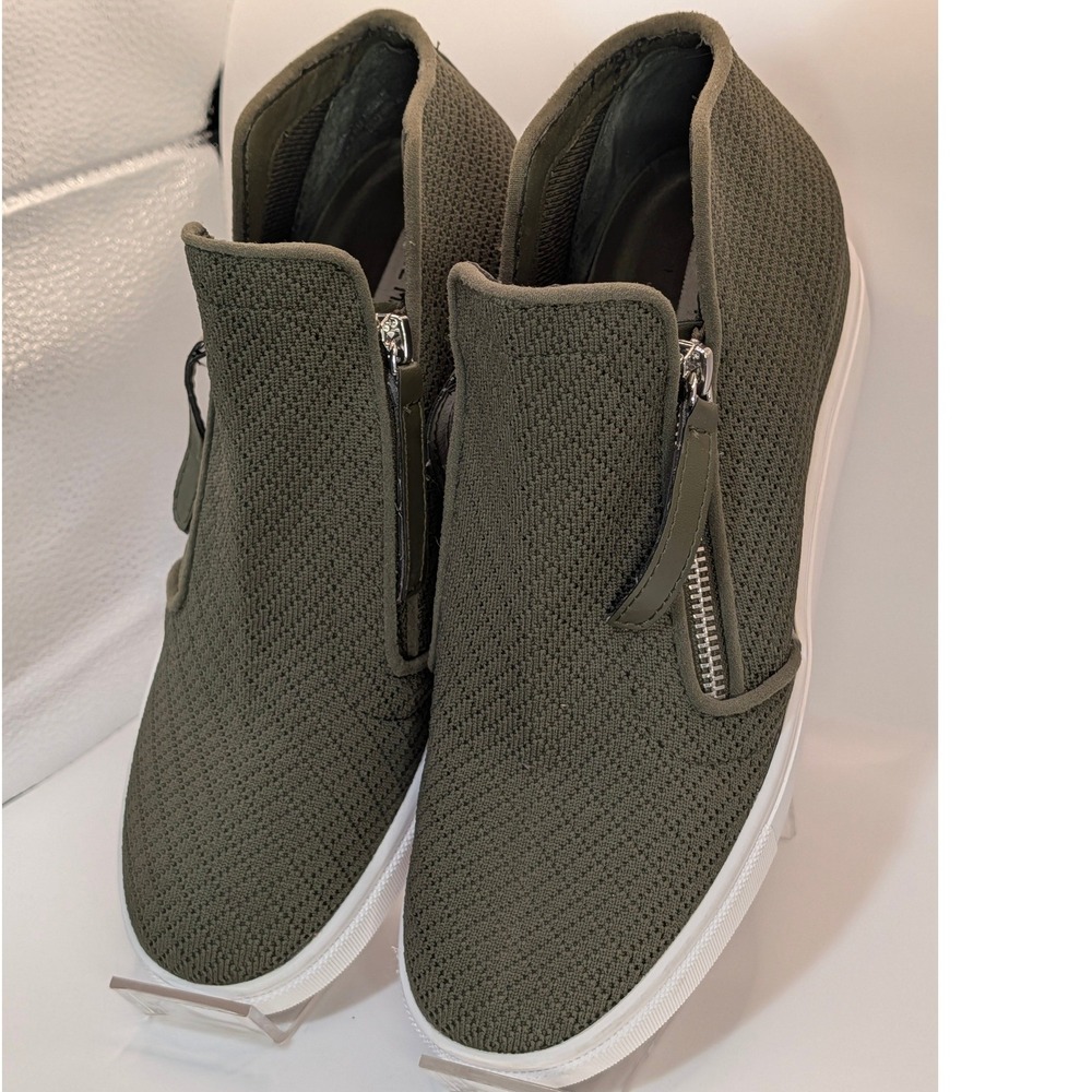 Steve Madden Olive Green Knit Wedge High Top Sneakers Dual Zipper Women Size 9